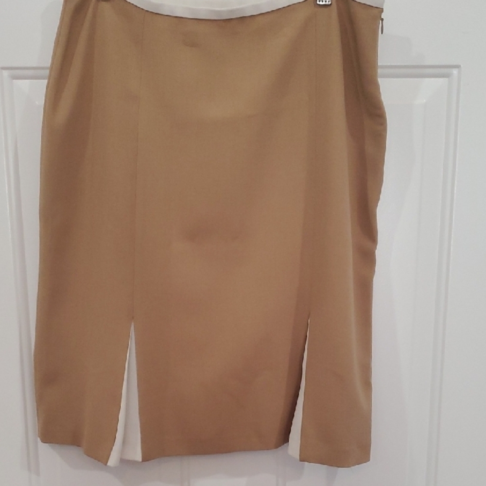 Georgiou Chic Tan Pencil  Pleated Skirt